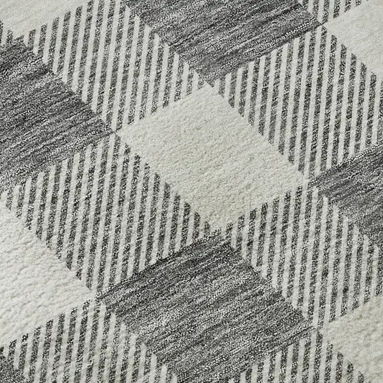 8' Gray And Ivory Plaid Washable Round Rug With UV Protection Photo 8