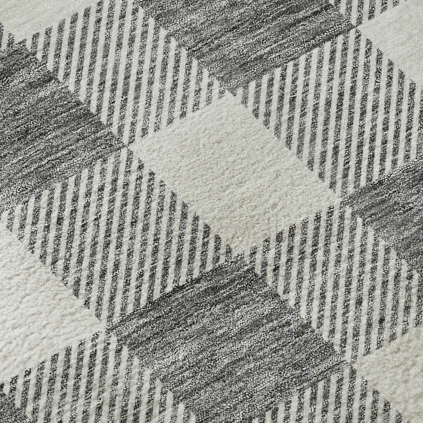 8' Gray And Ivory Plaid Washable Round Rug With UV Protection Photo 8