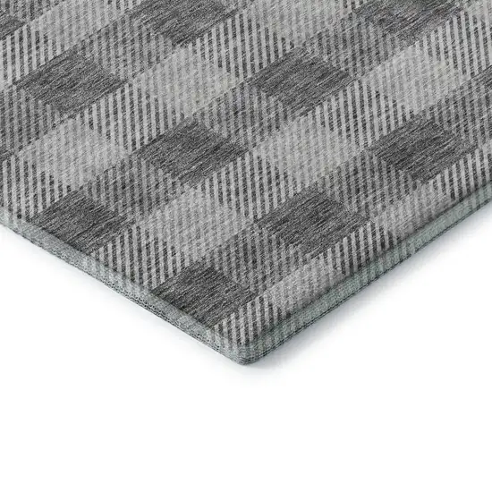 8' Gray And Ivory Plaid Washable Round Rug With UV Protection Photo 6