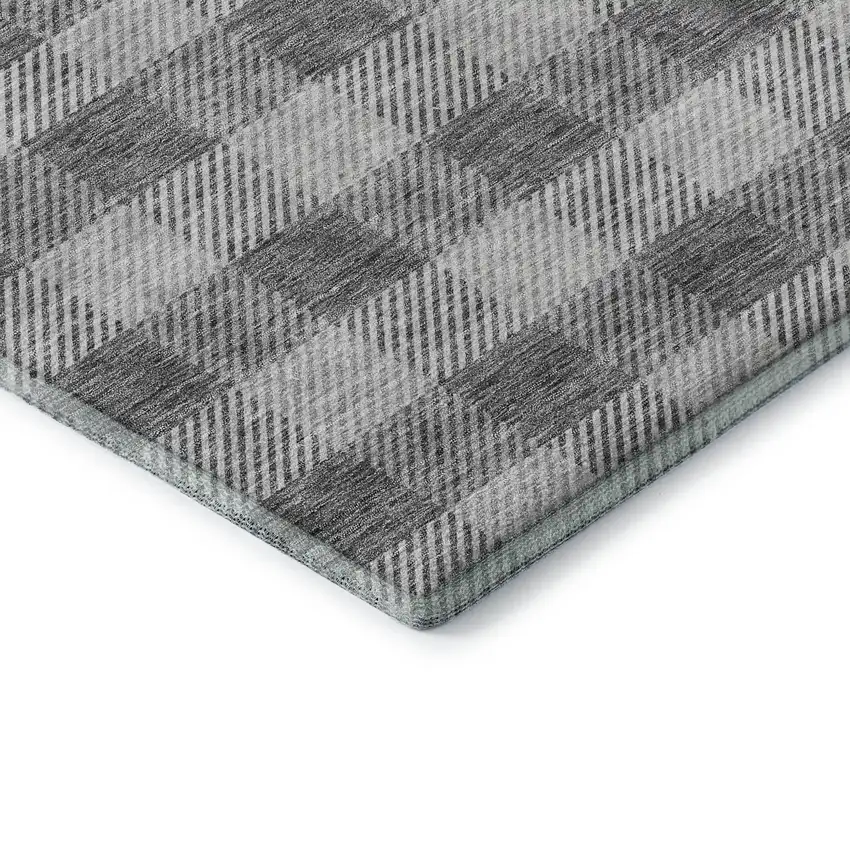 8' Gray And Ivory Plaid Washable Round Rug With UV Protection Photo 6