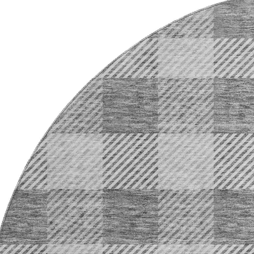 8' Gray And Ivory Plaid Washable Round Rug With UV Protection Photo 2