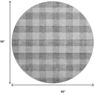 Photo of 8' Gray And Ivory Plaid Washable Round Rug With UV Protection