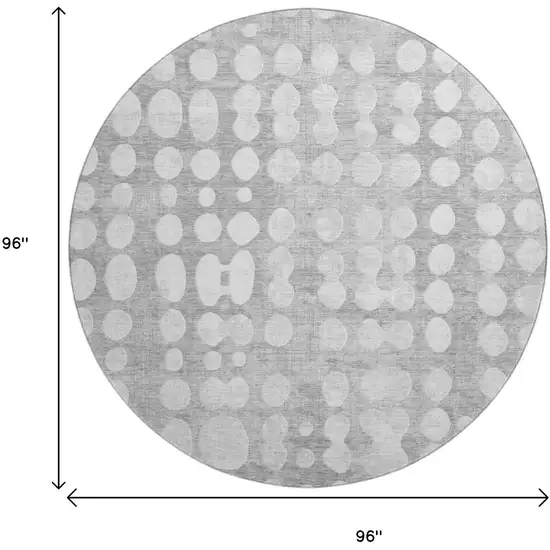 8' Gray And Ivory Polka Dot Washable Round Rug With UV Protection Photo 8