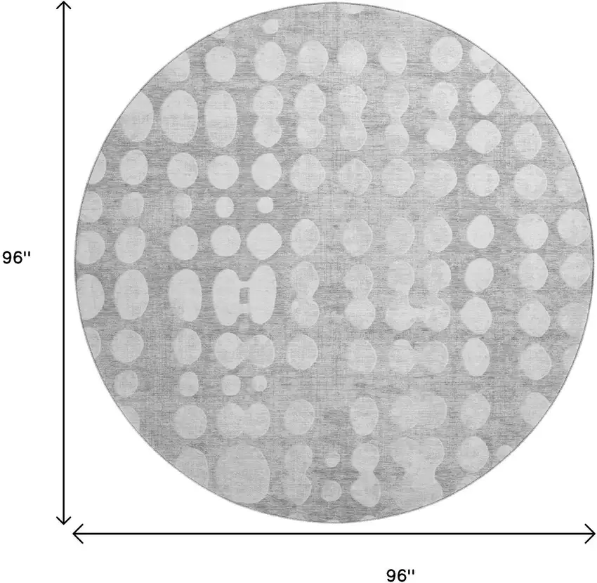 8' Gray And Ivory Polka Dot Washable Round Rug With UV Protection Photo 8