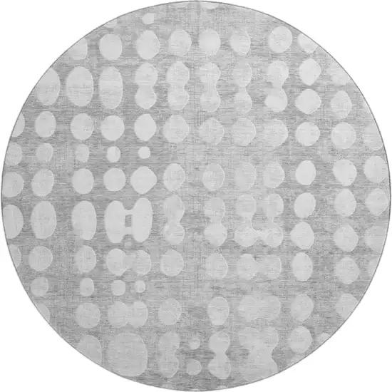 8' Gray And Ivory Polka Dot Washable Round Rug With UV Protection Photo 1