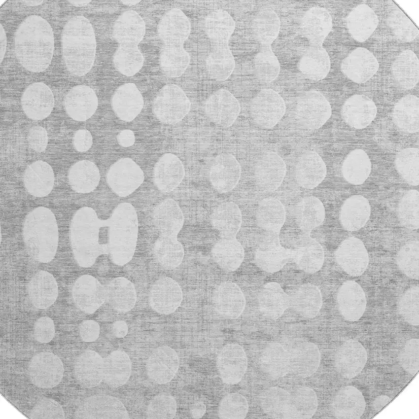 8' Gray And Ivory Polka Dot Washable Round Rug With UV Protection Photo 3