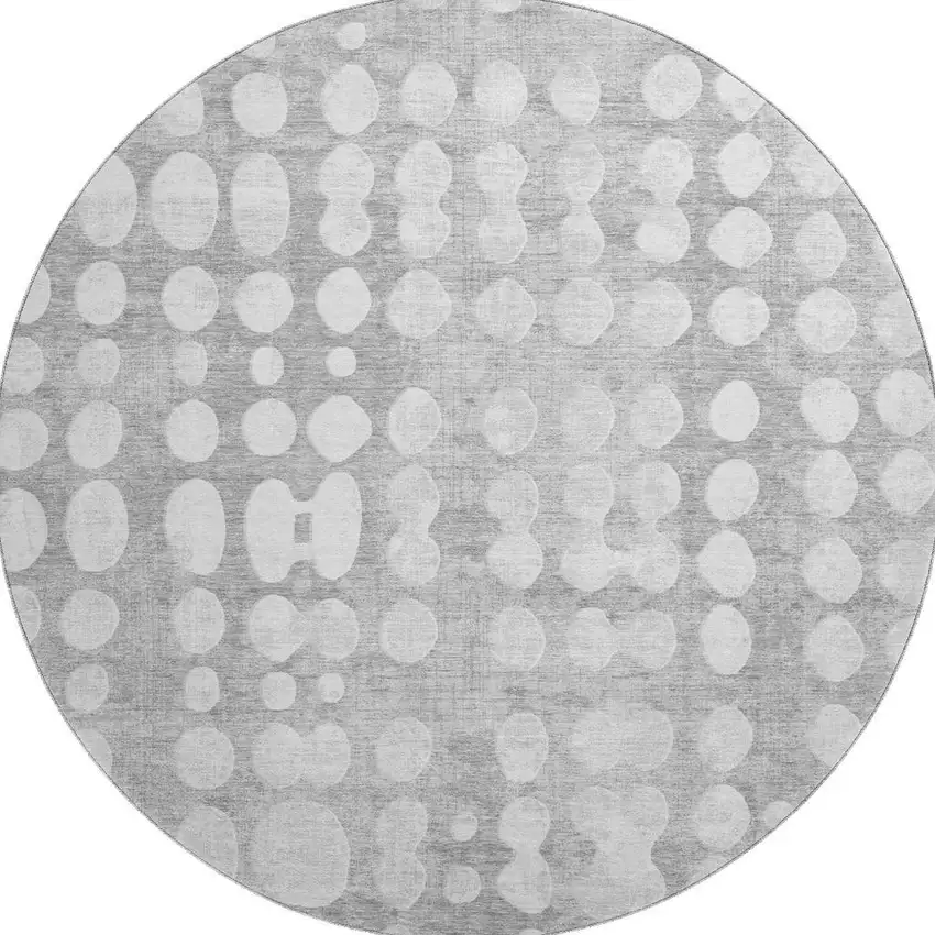 8' Gray And Ivory Polka Dot Washable Round Rug With UV Protection Photo 4