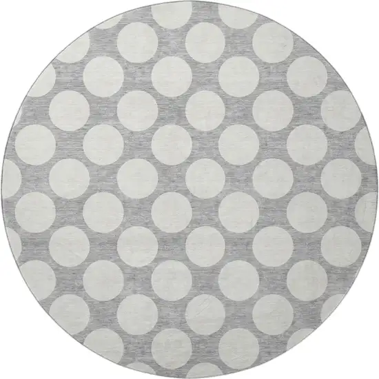 8' Gray And Ivory Polka Dot Washable Round Rug With UV Protection Photo 3