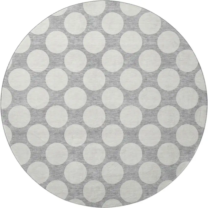8' Gray And Ivory Polka Dot Washable Round Rug With UV Protection Photo 3