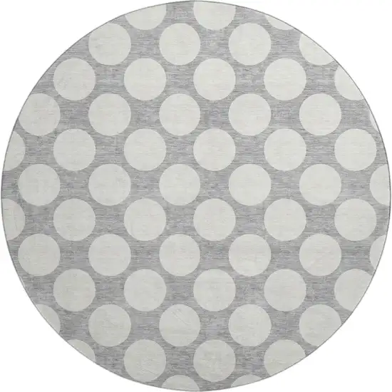 8' Gray And Ivory Polka Dot Washable Round Rug With UV Protection Photo 1