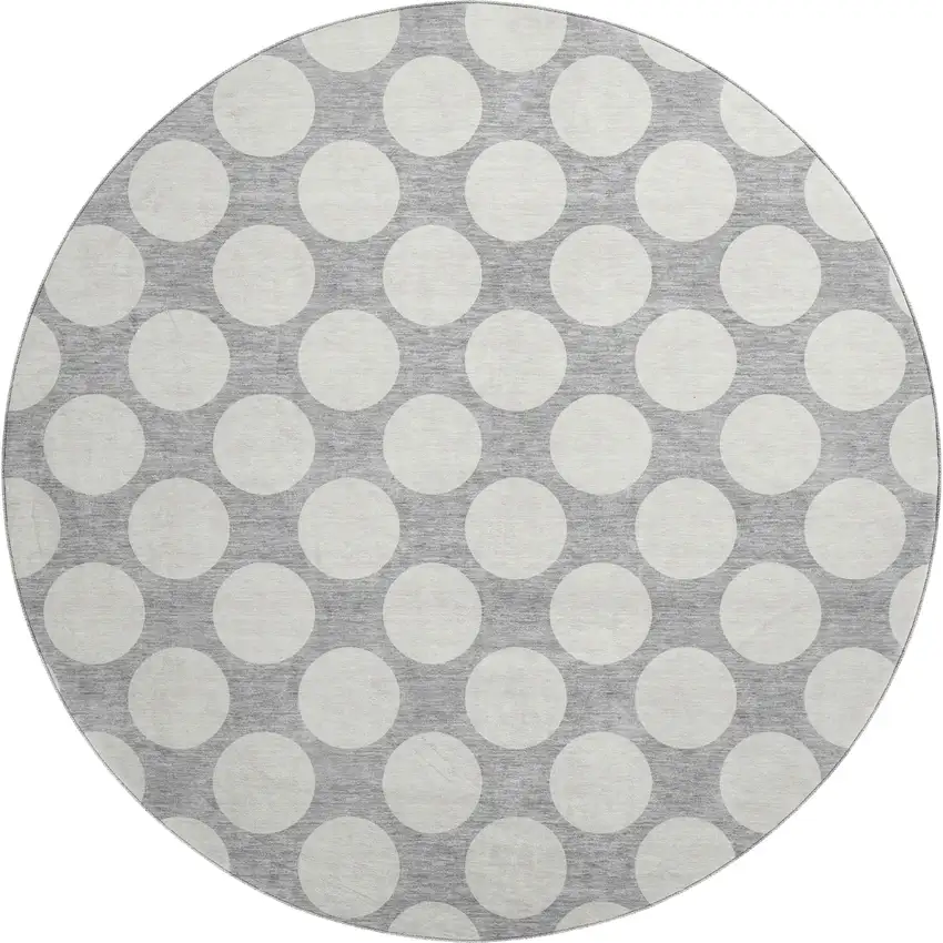 8' Gray And Ivory Polka Dot Washable Round Rug With UV Protection Photo 1