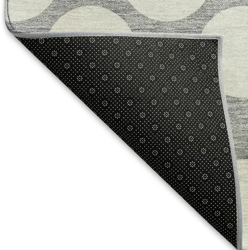 8' Gray And Ivory Polka Dot Washable Round Rug With UV Protection Photo 5