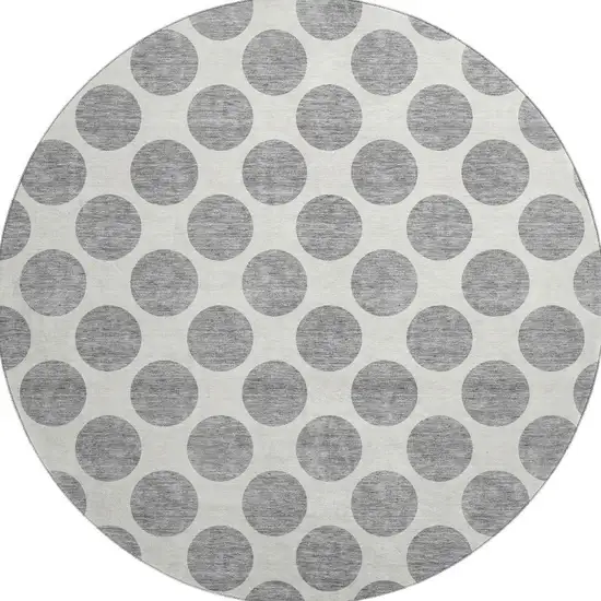 8' Gray And Ivory Polka Dot Washable Round Rug With UV Protection Photo 2