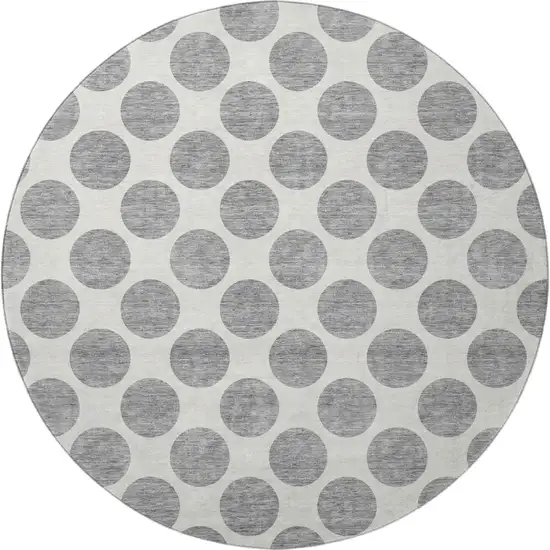 8' Gray And Ivory Polka Dot Washable Round Rug With UV Protection Photo 3