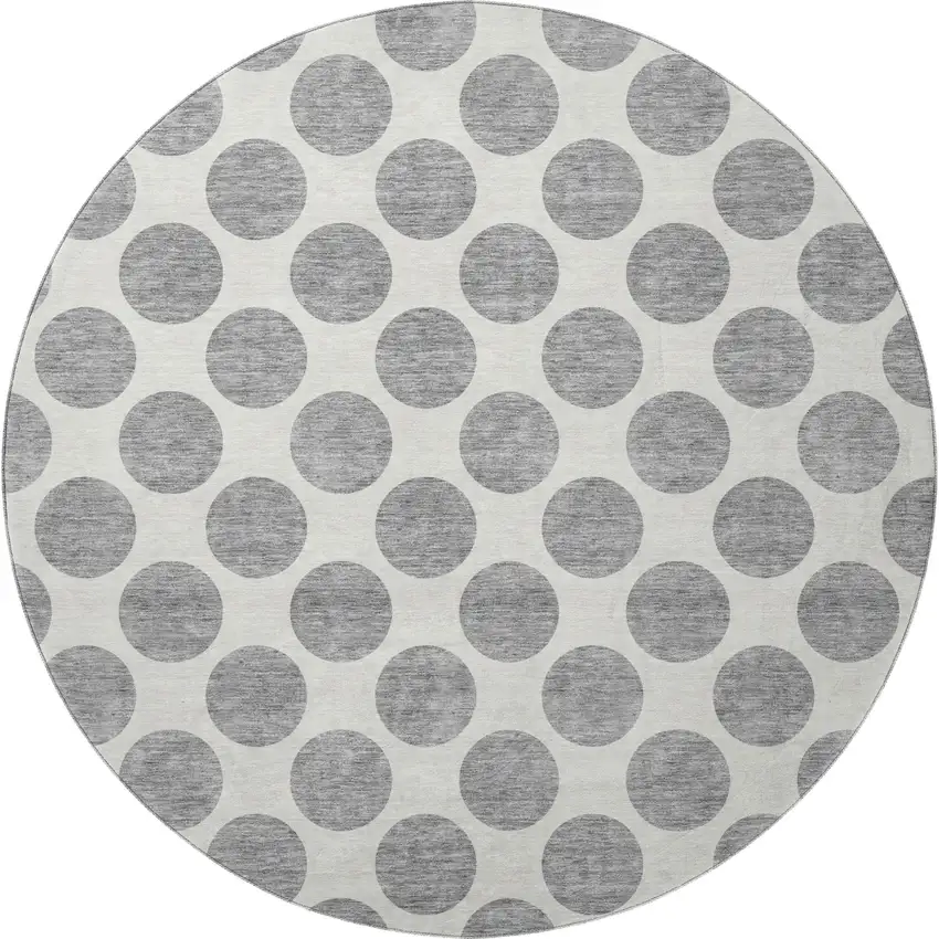 8' Gray And Ivory Polka Dot Washable Round Rug With UV Protection Photo 3