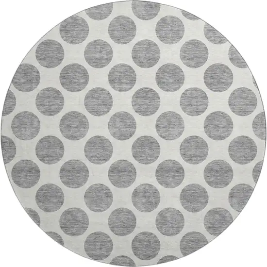 8' Gray And Ivory Polka Dot Washable Round Rug With UV Protection Photo 1