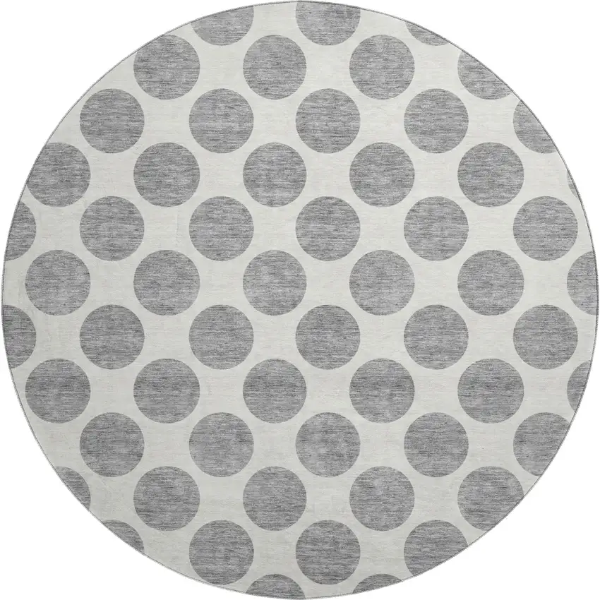 8' Gray And Ivory Polka Dot Washable Round Rug With UV Protection Photo 1