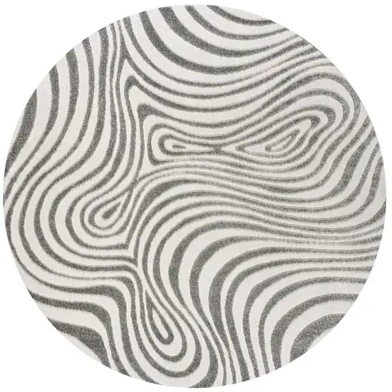 5' Gray And Ivory Round Abstract Indoor Outdoor Area Rug Photo 3