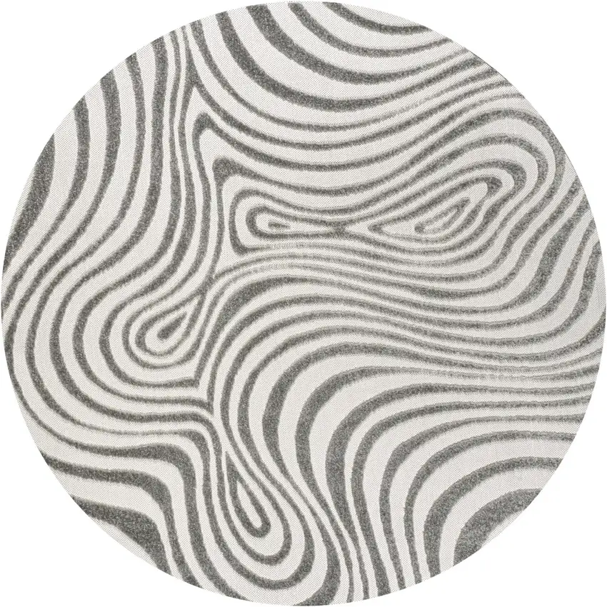 5' Gray And Ivory Round Abstract Indoor Outdoor Area Rug Photo 1