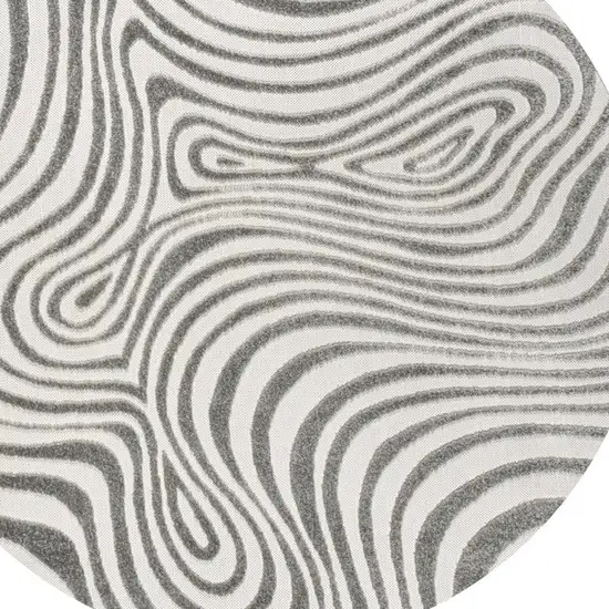 5' Gray And Ivory Round Abstract Indoor Outdoor Area Rug Photo 2