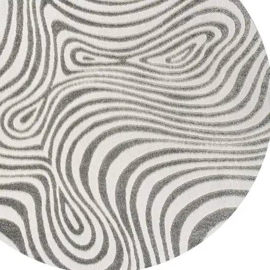 6' Gray And Ivory Round Abstract Indoor Outdoor Area Rug Photo 2