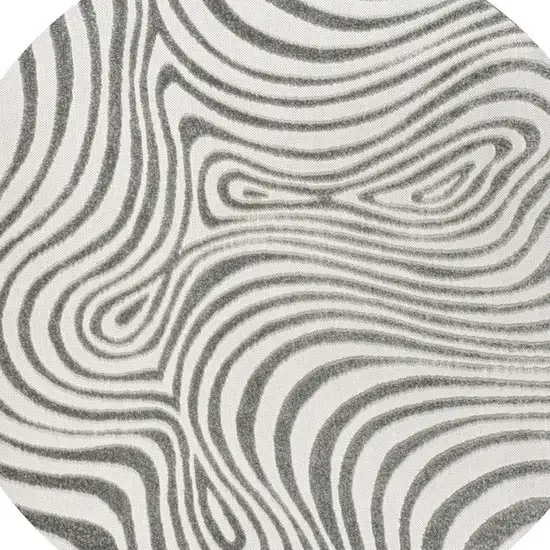 7' Gray And Ivory Round Abstract Indoor Outdoor Area Rug Photo 2