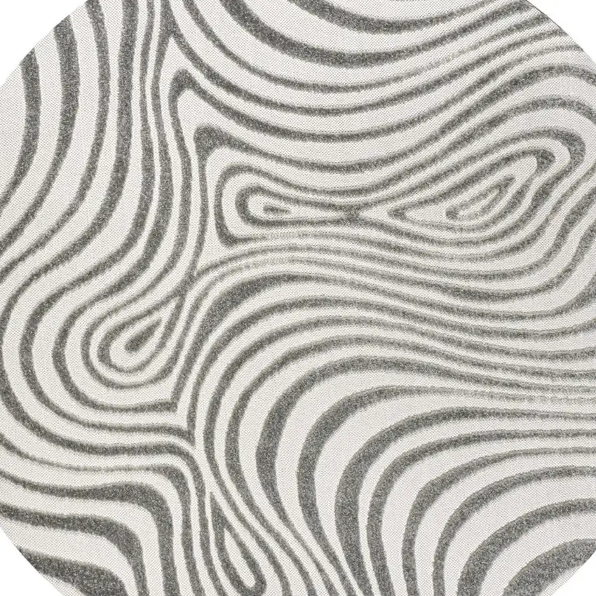 7' Gray And Ivory Round Abstract Indoor Outdoor Area Rug Photo 2