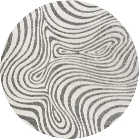 8' Gray And Ivory Round Abstract Indoor Outdoor Area Rug Photo 1