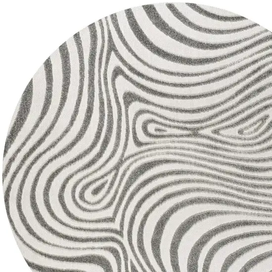 8' Gray And Ivory Round Abstract Indoor Outdoor Area Rug Photo 2