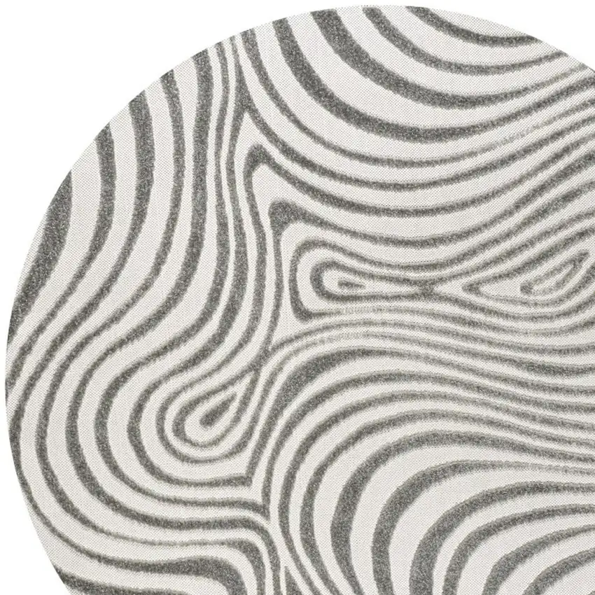 8' Gray And Ivory Round Abstract Indoor Outdoor Area Rug Photo 2