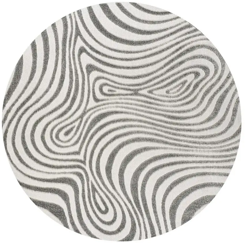 8' Gray And Ivory Round Abstract Indoor Outdoor Area Rug Photo 3
