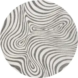 Photo of 9' Gray And Ivory Round Abstract Indoor Outdoor Area Rug