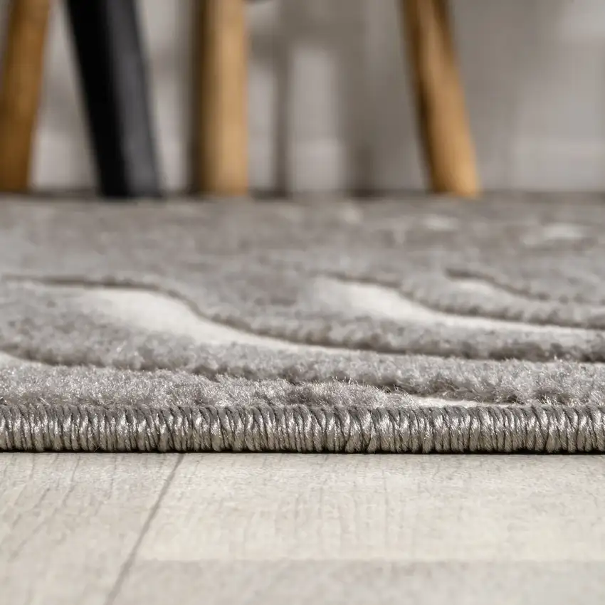 9' Gray And Ivory Round Abstract Indoor Outdoor Area Rug Photo 8