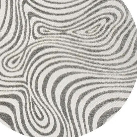 9' Gray And Ivory Round Abstract Indoor Outdoor Area Rug Photo 2