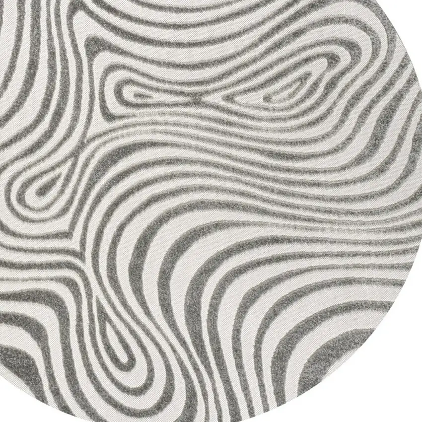 9' Gray And Ivory Round Abstract Indoor Outdoor Area Rug Photo 2