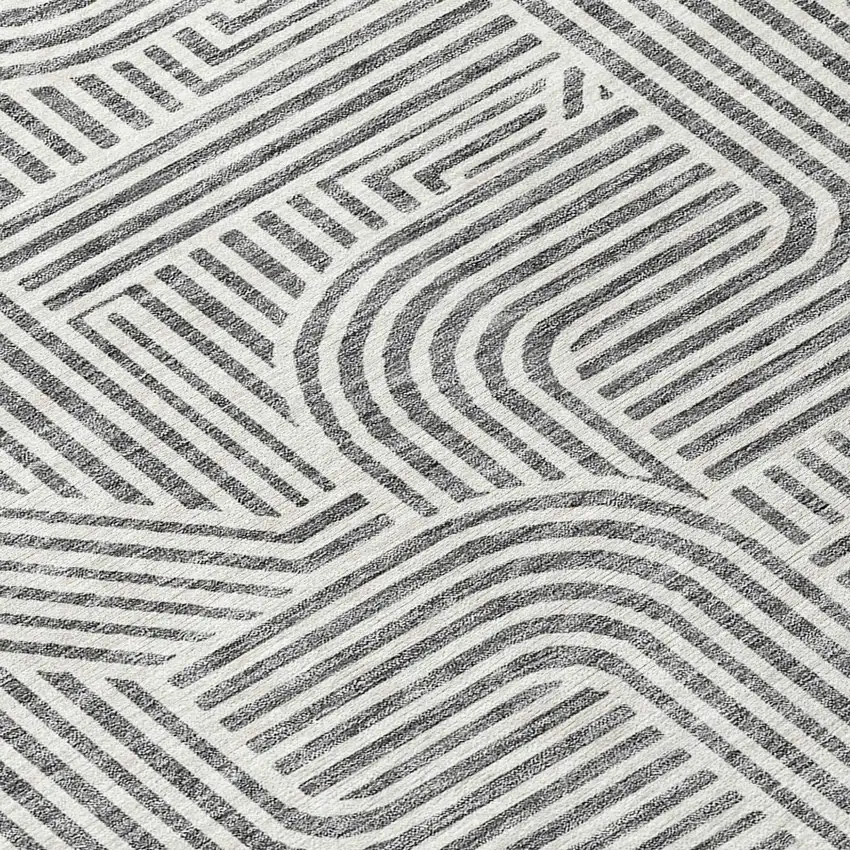 8' Gray And Ivory Round Abstract Washable Indoor Outdoor Area Rug Photo 8
