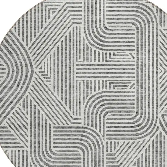 8' Gray And Ivory Round Abstract Washable Indoor Outdoor Area Rug Photo 5