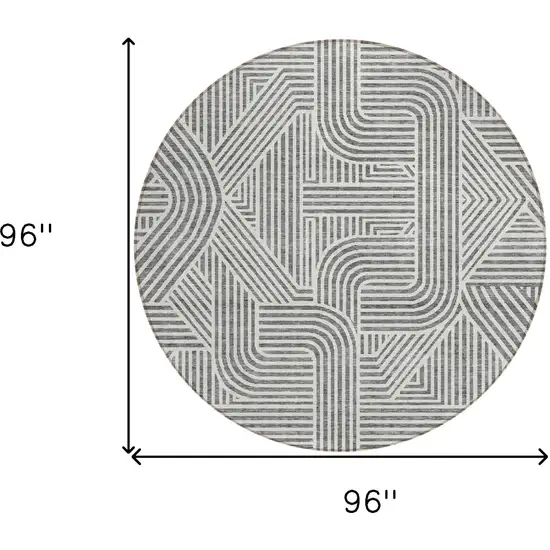 8' Gray And Ivory Round Abstract Washable Indoor Outdoor Area Rug Photo 3