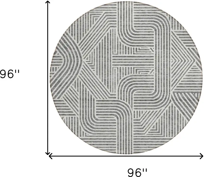 8' Gray And Ivory Round Abstract Washable Indoor Outdoor Area Rug Photo 3