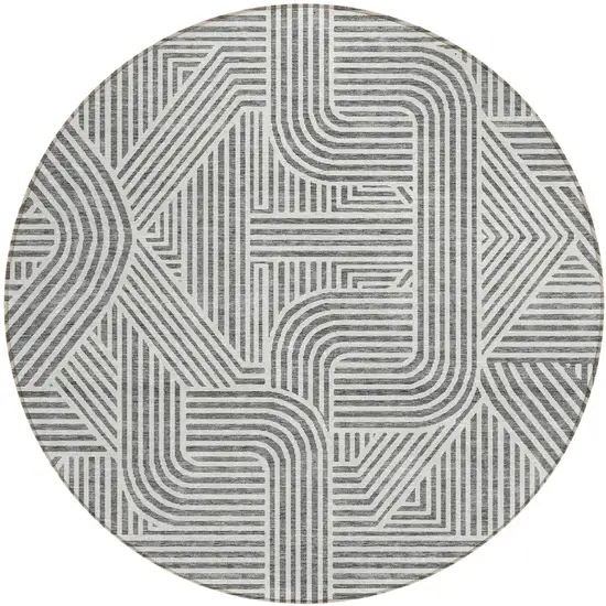8' Gray And Ivory Round Abstract Washable Indoor Outdoor Area Rug Photo 2