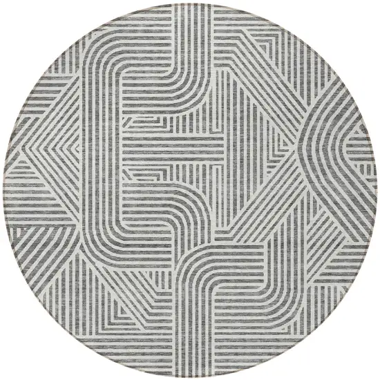 8' Gray And Ivory Round Abstract Washable Indoor Outdoor Area Rug Photo 4
