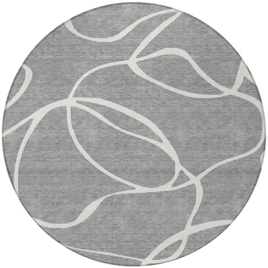 8' Gray And Ivory Round Abstract Washable Indoor Outdoor Area Rug Photo 6
