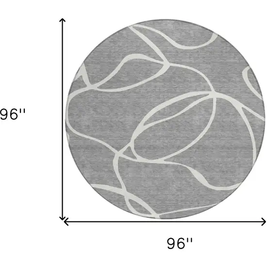 8' Gray And Ivory Round Abstract Washable Indoor Outdoor Area Rug Photo 3