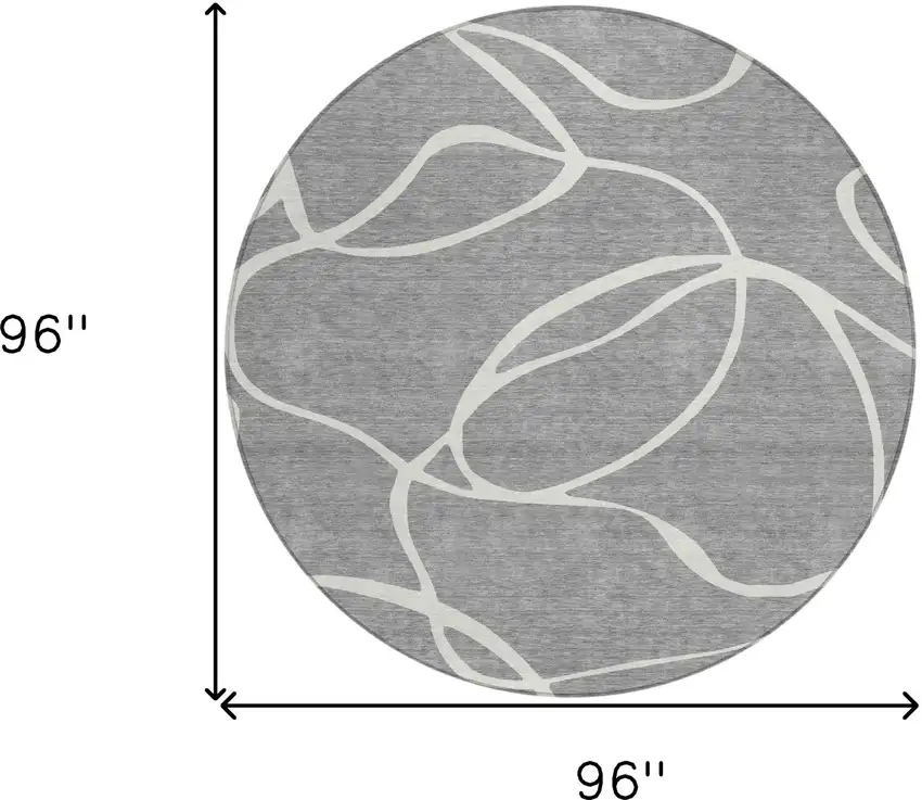 8' Gray And Ivory Round Abstract Washable Indoor Outdoor Area Rug Photo 3