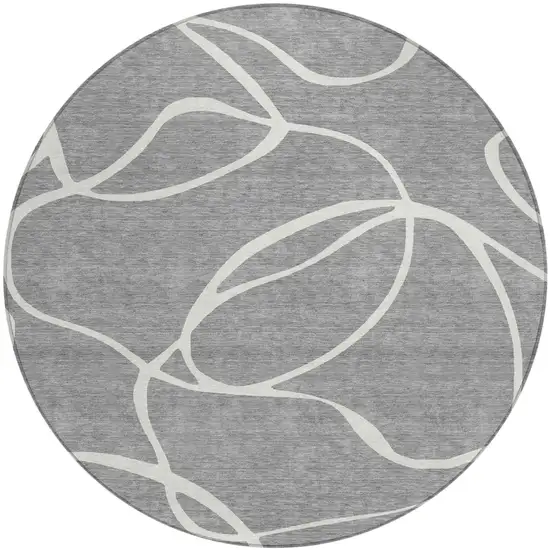 8' Gray And Ivory Round Abstract Washable Indoor Outdoor Area Rug Photo 2