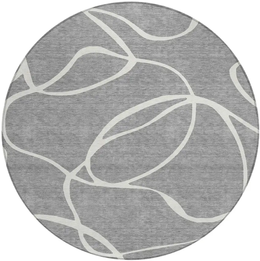 8' Gray And Ivory Round Abstract Washable Indoor Outdoor Area Rug Photo 2