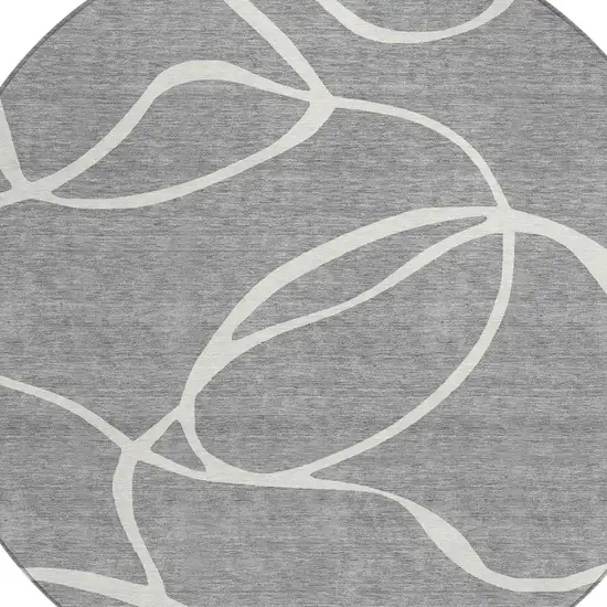 8' Gray And Ivory Round Abstract Washable Indoor Outdoor Area Rug Photo 5
