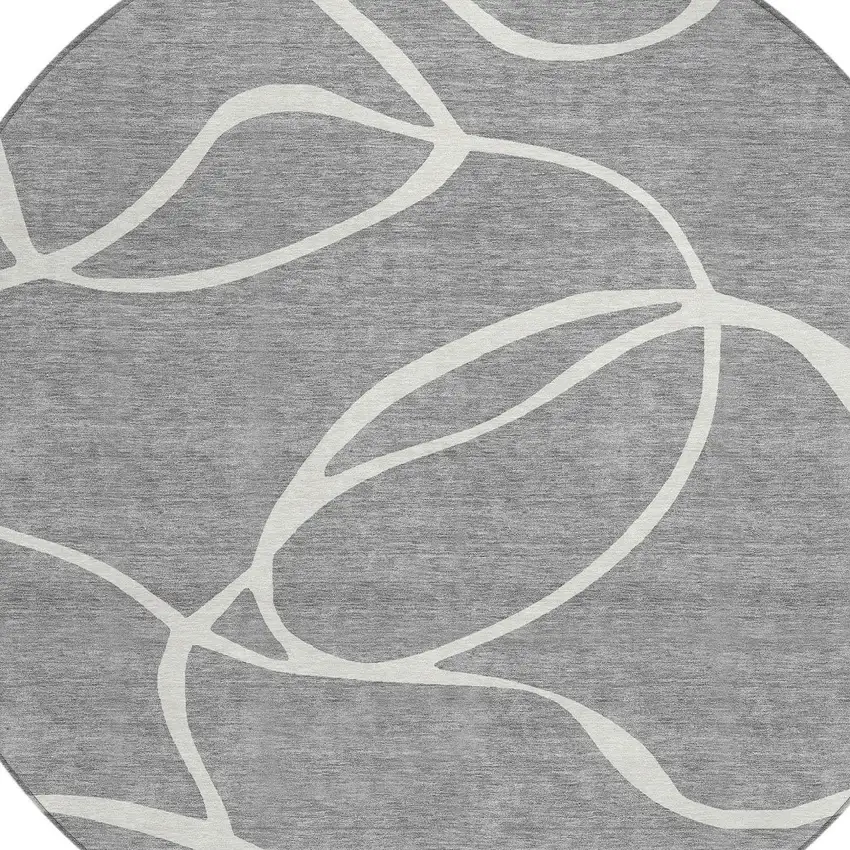 8' Gray And Ivory Round Abstract Washable Indoor Outdoor Area Rug Photo 5