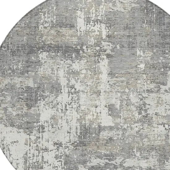 8' Gray And Ivory Round Abstract Washable Indoor Outdoor Area Rug Photo 4