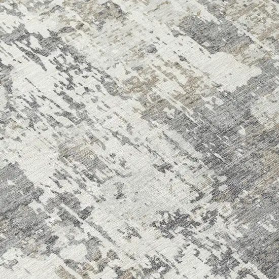 8' Gray And Ivory Round Abstract Washable Indoor Outdoor Area Rug Photo 8
